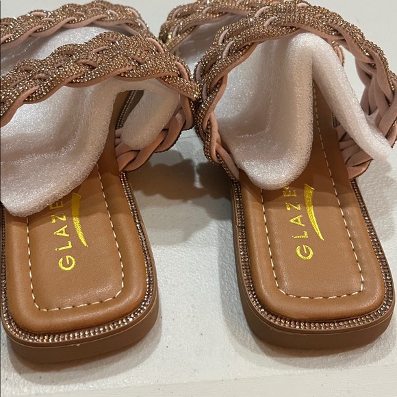 Braided Sparkle Slide Sandals - Rose Gold size 6.5 new - Picture 2 of 3